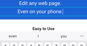Screenshot of editing the subtitle of the web page to say 'Edit any web page. Even on your phone.'